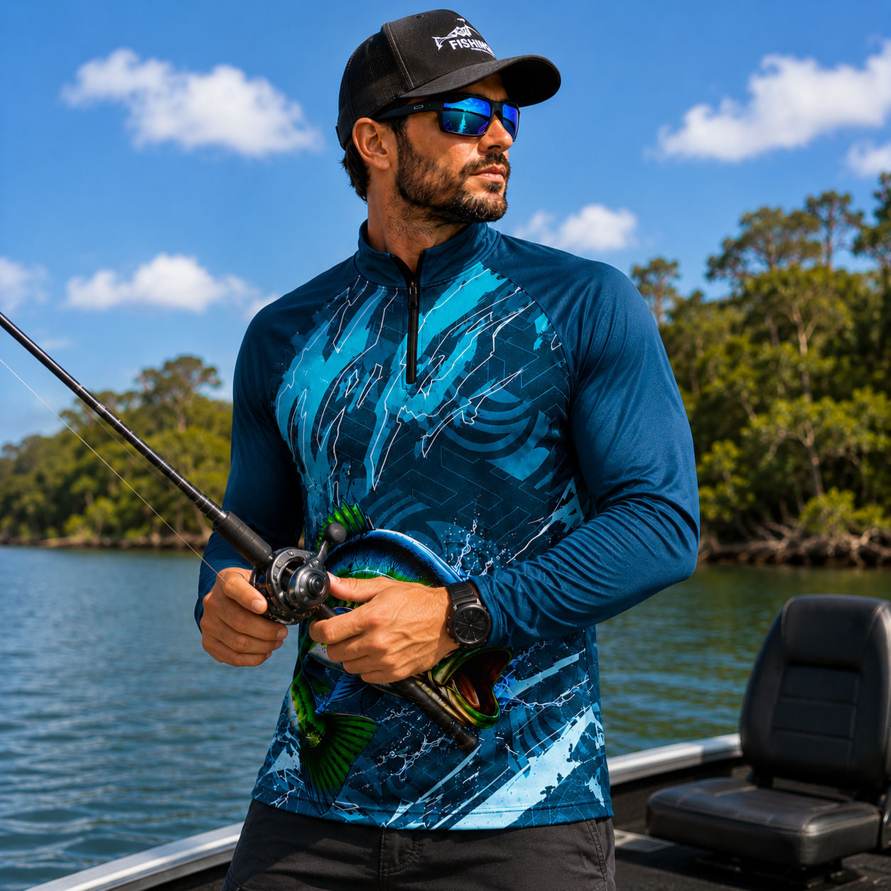 Camisa de pesca personalizada com proteção UV50+